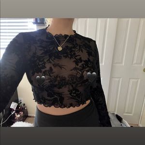 Sheer floral long sleeve crop top